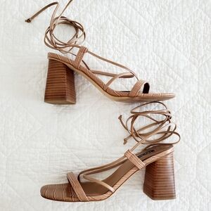 Nine West Young3 Block Ankle Tie Sandal in Medium Natural